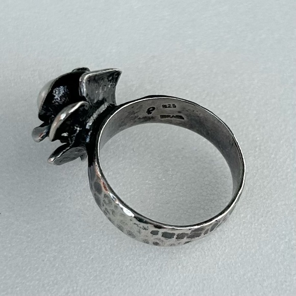 Vintage Marked 925 Israel Freshwater Pearl Rose Ring Size 8 Hammered Band - Picture 13 of 13